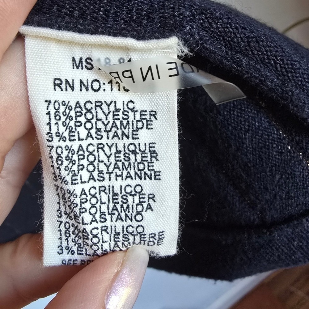 FRNCH Paris Navy Gold Shimmer Stripe Open Front Cardi Sweater SZ Medium Preppy - Picture 9 of 10